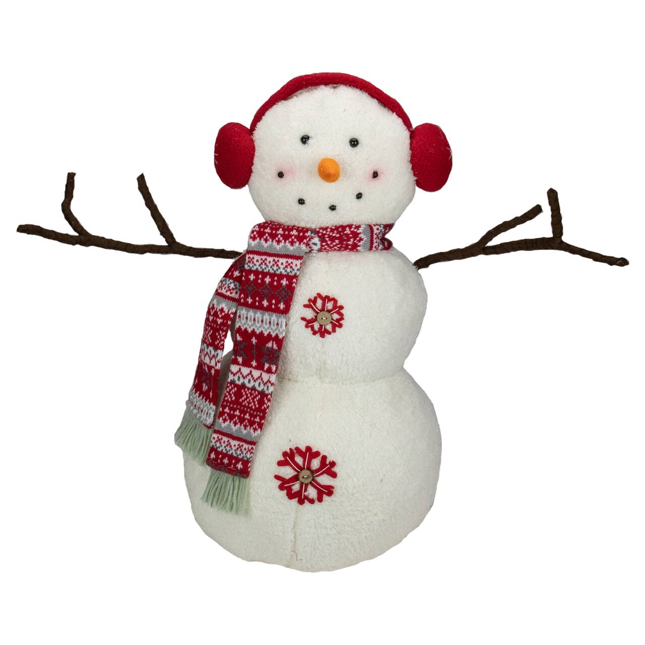 21.5'' White and Red Snowflake Sherpa Plush Snowman Christmas Decoration
